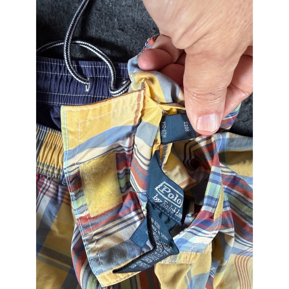 Polo Ralph Lauren Reversible Swim Trunks XL Plaid Navy Blue Cotton Shorts Mens - Picture 9 of 15